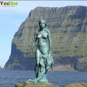 Lebensgroße antike Bronze Metall Siegel Frau Statue für die Dekoration am Meer