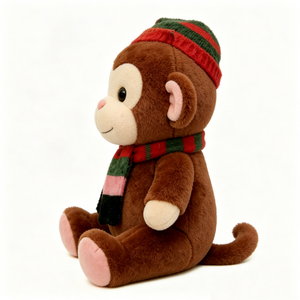 Peluche de mono navideño personalizado, peluche de mono festivo, mono de peluche con gorro y bufanda a rayas de invierno, mono festivo adorable - Product Image 4