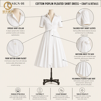 Robe midi en coton à col chemise, manches courtes, boutonnée sur le devant, avec ceinture à nouer, pour femme, personnalisable avec logo OEM