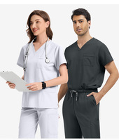 Conjunto de Uniforme Médico Blanco 42217, Color Sólido, para Clínica Dental, Spa, Terapia Podal, Producto Nuevo con Logotipo Bordado