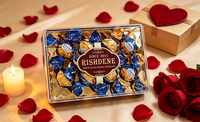 Coffret Cadeau de Chocolats Rectangulaires Transparents de Luxe, Boules de Chocolat Fourrées à la Crème, Individuellement Emballées dans du Papier d'Aluminium Bleu et Doré