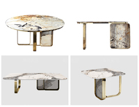 Nouveau design simple table d'appoint en marbre doré et acier inoxydable miroir