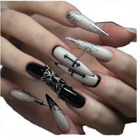Autocollants pour ongles à pointes longues, style gothique noir, motif croix sombre, très tendance