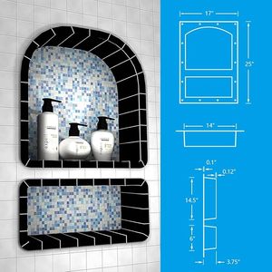 رف حمام مدمج مقاوم للماء مقاس 17 × 25 بوصة مصنوع من البلاستيك ABS مع رفوف مزدوجة للفنادق والمنازل - Product Image 6
