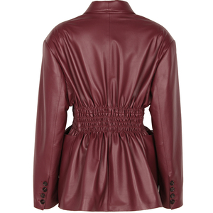 Giacca in Vera Pelle con Vita Elastica per Donna, Giacca in Pelle a Doppio Petto, <span class=keywords><strong>Moda</strong></span> Autunnale - Product Image 2