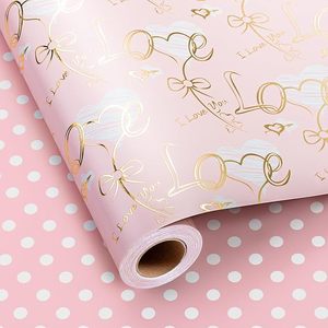 Papel de regalo de aluminio para el Día de San Valentín con diseño de corazón dorado, romántico y a la moda, impreso por ambos lados con puntos rosas, personalizable. - Product Image 6