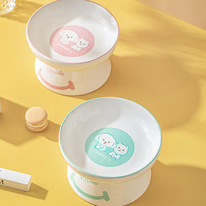 Easy Clean Round Durable Anti-derrapante Ceramic <span class=keywords><strong>Cat</strong></span> Water Food Feeder Cartoon Impresso Ceramic Puppy Dog Elevated <span class=keywords><strong>Bowl</strong></span> para gatos Indoor - Product Image 4