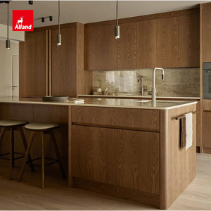 Gabinetes <span class=keywords><strong>de</strong></span> Cocina Minimalistas Japoneses Personalizados, Construcción <span class=keywords><strong>de</strong></span> Madera Contrachapada con Chapa <span class=keywords><strong>de</strong></span> Nogal Natural - Product Image 3