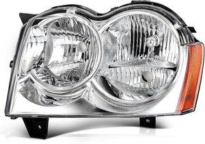 Gruppo fari compatibile con 2005 2006 2007 Grand <span class=keywords><strong>Cherokee</strong></span> 05 06 07 faro cromato alloggiamento trasparente lente ambra riflettore - Product Image 4