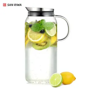 Glass Pitcher with Stainless Steel Lid Water Carafe with Handle Good Beverage Pitcher for Homemade Juice & Iced Tea