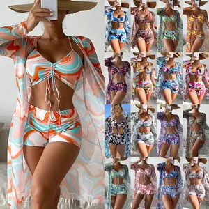 High Waist Plus Size Three Piece Women's Swim Suits Split Bikini Swimsuit Sunscreen Coat 3 Piece Suit Bikini Sets For Women