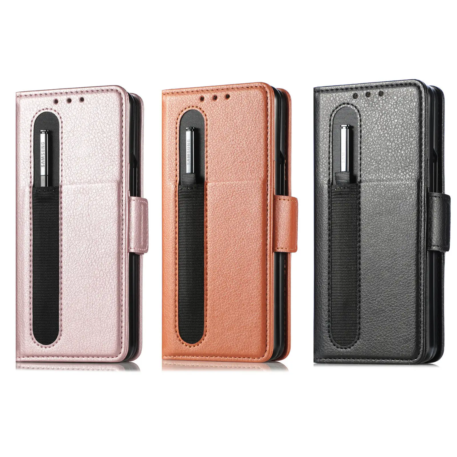 Hot selling mobile phone leather case business solid color pen slot pen Z Fold3/4 multi-card sleeve is suitable for z fold4