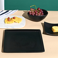 Assiette Carrée en Porcelaine Noire Mate pour Steak, de 6, 8 et 10 Pouces, Taille Personnalisée, avec Points de Rétraction et Glaçure Noire, Assiette de Présentation Plate
