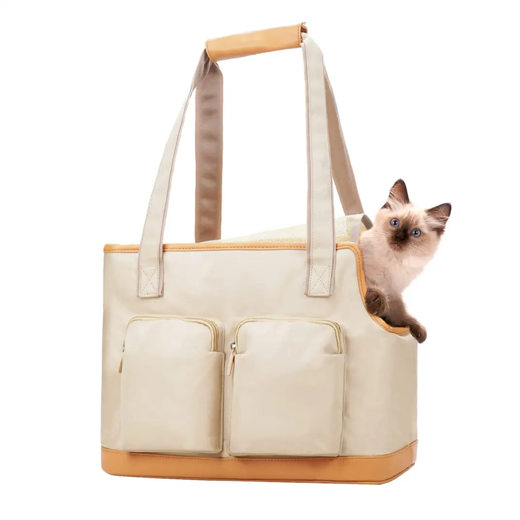 Foldable Portable Cat Dog Carrier Bag Pet Travel Tote Bag With Front Storage Pocket