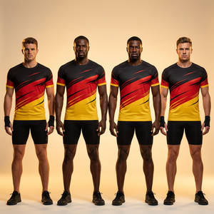 T-shirt sportif tricoté personnalisable pour athlètes – Motif drapeau allemand par sublimation – Écologique et respirant - Product Image 1
