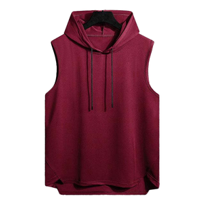 Camiseta sin mangas con capucha para hombre, color sólido, informal, de punto, roja - Product Image 1