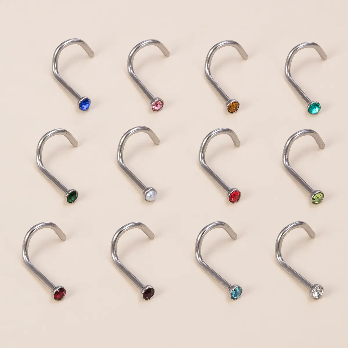 2401 and 5-word curved rod nose nail stainless steel 12 color mixed medical titanium ring body piercing