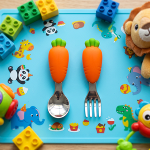 Juego de Tenedor y Cuchara para Niños de Acero Inoxidable 18/10 en Caja, <span class=keywords><strong>Cubiertos</strong></span> para Bebés y Niños Pequeños con Estuche, <span class=keywords><strong>Cubiertos</strong></span> Portátiles Reutilizables - Product Image 1