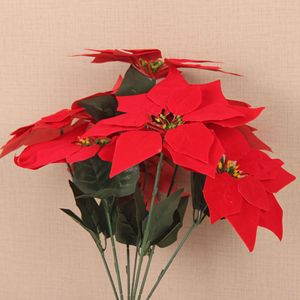 SEASON 7 cabezas Navidad rojo <span class=keywords><strong>Artificial</strong></span> Poinsettia <span class=keywords><strong>flor</strong></span> en <span class=keywords><strong>maceta</strong></span> para Navidad decorar seda Poinsettia <span class=keywords><strong>flor</strong></span> arbusto - Product Image 5