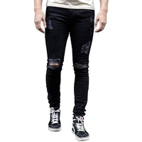 Desain Baru Grosir Celana Jeans Pria Ukuran Besar Kasual Model Lurus Pinggang Tinggi Rajutan Kancing Depan Ringan Bermotif Panjang Penuh Sobek