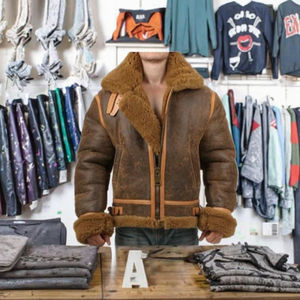 True Form Embroidered Stand <b>Shearling</b> Leather Winter <b>Jacket</b> <b>for</b> <b>Men</b> Durable Seams Breathable Lining Stylish Outdoor Zipper - Product Image 3