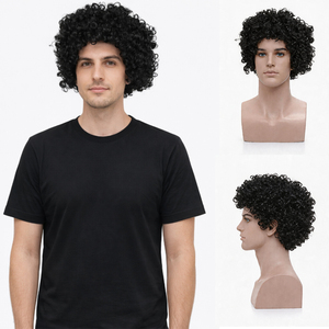 <span class=keywords><strong>Parrucca</strong></span> Sintetica Afro Ricci <span class=keywords><strong>Corta</strong></span> Nera Effetto Naturale Resistente al Calore Voluminosa per Uomini Donne Feste Halloween Cosplay Costume Palcoscenico - Product Image 1