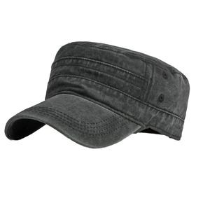 High Quality Vintage Distressed <b>Flat</b> Top <b>Hat</b> Unique Design Cadet <b>Cap</b> Unisex Common Washed Cotton Olive Baseball <b>Cap</b> 6-Panel - Product Image 6