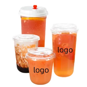 Takeaway Custom Printed Pet Plastic Cups 300ml 500ml Bubble Boba Disposable Plastic Cups