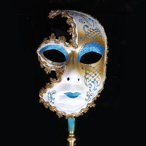 Masques de déguisement vénitiens HLC ODM avec un bâton à main, <span class=keywords><strong>masque</strong></span> de fête de mascarade peint à la main avec des paillettes pour Halloween - Product Image 2