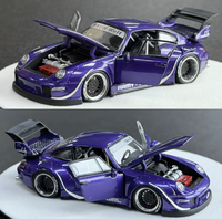PGM 1:64 Pors 993 RWB Ungu Metalik Edisi Terbatas Model Mobil Alloy yang Dapat Dibuka Sepenuhnya