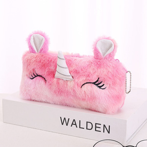 Tatlı Kız Temalı Degrade Unicorn Peluş Kalem Çantası Yumuşak Büyük Kapasiteli Kalem Kutusu Öğrenciler için Sevimli Taşınabilir Kırtasiye ÇantasıGift - Product Image 5