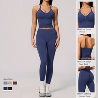 Ensemble de 7 pièces de tenue de yoga en Spandex sans couture, avec haut licou à col en V, effet froncé aux fesses et pantalon évasé, pour l'entraînement, la gym, le fitness et les activités sportives, personnalisable ODM OEM