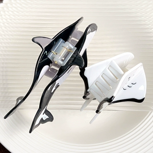 Nouveauté : pince à cheveux géométrique en acétate, 12,8 cm, grande taille, forme de requin, été, animal marin, usage quotidien - Product Image 6