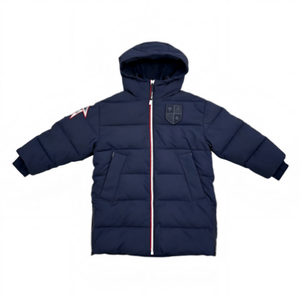 Veste longue matelassée à capuche pour enfants Shield Badge Navy, imperméable, fermeture éclair intégrale, <span class=keywords><strong>parka</strong></span> d'hiver pour garçons - Product Image 1