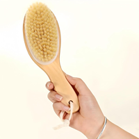 Brosse corporelle naturelle pour brossage à sec, brosse à sec avec manche en bois profilé, brosse de bain, brosse pour les pieds pour la circulation sanguine