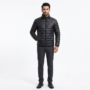 <b>Men's</b> <b>Long</b> Nylon Puffer <b>Jacket</b> Stand Collar Winter Hood Duck Feather Bubble Filled Design Wholesale Thin Coated Clothing Front - Product Image 1