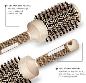 4 brosses à cheveux professionnelles en poils de sanglier, thermiques, ioniques, dorées, brosse ovale de salon de coiffure, poignée ergonomique en céramique pour le coiffage et le bouclage - Product Image 3