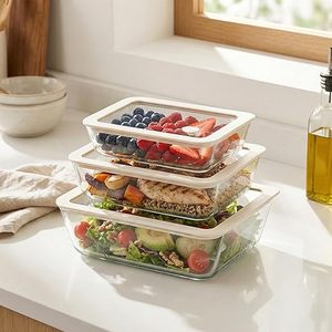 3個セット ガラス製食品保存容器 シリコンガラス蓋付き 気密ミールプレップ容器 冷凍庫対応 液漏れ防止 - Product Image 2