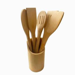 Juego de herramientas de cocina desechables de madera de bambú, 6 piezas, cocina doméstica, antiadherente, resistente a altas temperaturas, cuchara de arroz, mango largo - Product Image 4