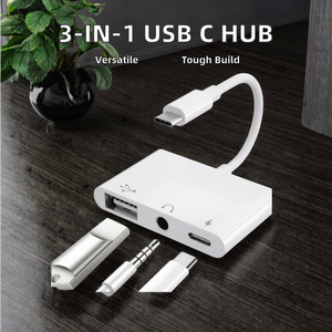 Adaptor splitter OTG Audio USB C ke <span class=keywords><strong>3</strong></span>.5mm, adaptor splitter OTG USB Audio Aux and play <span class=keywords><strong>3</strong></span> in 1 PD - Product Image 2