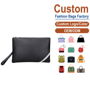 Bolso de mano para hombre de cuero negro granulado - Cierre completo seguro, elegante y compacto, compañero diario con ranuras para tarjetas para desplazamientos - Product Image 1