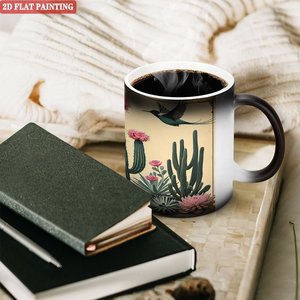 <b>Ceramic</b> <b>Mug</b> 11oz Frosted Black Heat Sensitive Cup With Cactus Design Gift For Home Office Use - Product Image 3