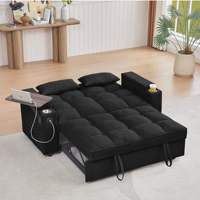 Canapé-lit convertible en velours côtelé avec porte-gobelet, table d'appoint, rangement et accoudoir, pour salon et balcon, vente en gros