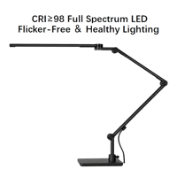 Lampe de bureau LED à détection tactile/infrarouge, réglable, écologique, protection des yeux, alimentation CA, base pliable en métal, 95 CRI pour la lecture et le dessin