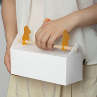 Boîtes rigides écologiques blanches avec décor de lapin mignon, poignée en bois, portables, impression personnalisée, pour desserts, collations, cadeaux quotidiens