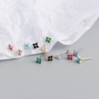 Boucles d'oreilles clous unisexes en argent sterling 925 plaqué or, motif géométrique floral minimaliste, zircon cubique coloré