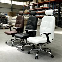 Chaise de bureau ergonomique à dossier haut, confortable, avec soutien lombaire, en cuir, pivotante, de direction, avec appui-tête