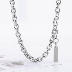 yunnique Unisex <b>Titanium</b> Steel Chunky <b>Chain</b> Necklace Geometric Pendant Fashion Punk Style Sweater <b>Chain</b> For Men Women - Product Image 2