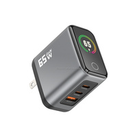 Adaptor Daya Cepat Desktop USB GaN 65W Ringkas 2 Tipe C 1 USB a Stasiun Pengisian Daya dengan Layar 65W PD3.0 PPS untuk iPhone 18 17