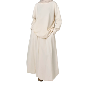 Willson Modest Breathable Cotton MAXI Lantern Half <b>Dress</b> <b>Long</b> Sleeve Neck Elastic Waist A-Line Women Embroidery <b>Eid</b> Casual - Product Image 1